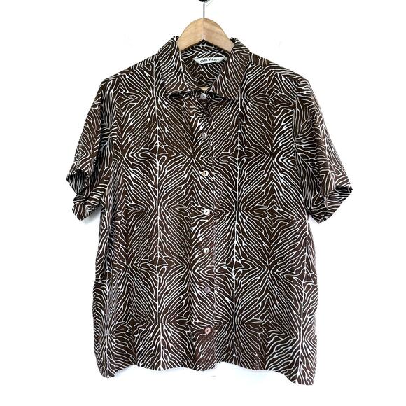 Orvis Tops - ORVIS 100% rayon brown white safari comfortable button up short sleeve top shirt